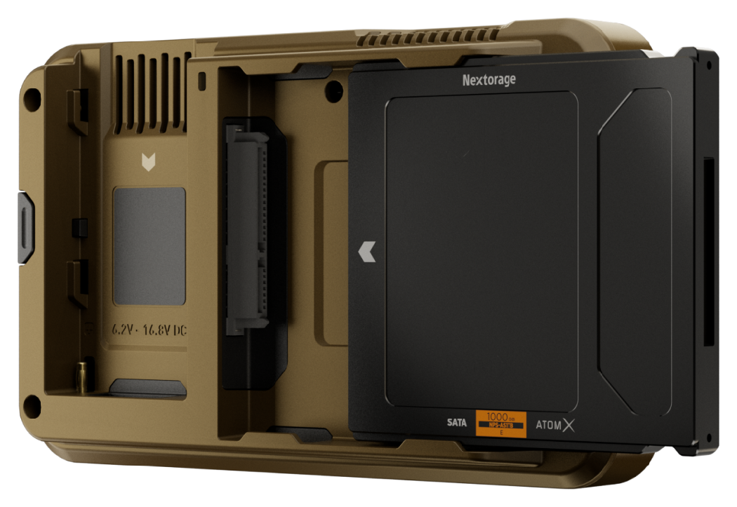 Atomos Ninja rear view with connecting Atomos X, Atomos Ninja