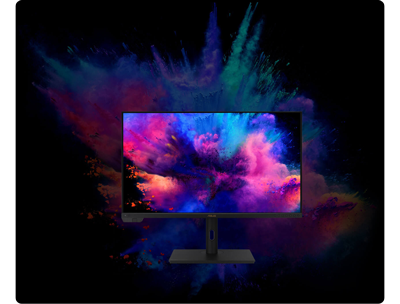 photograph of ASUS ProArt PA32UCXR display with vibrant paint power explosion 